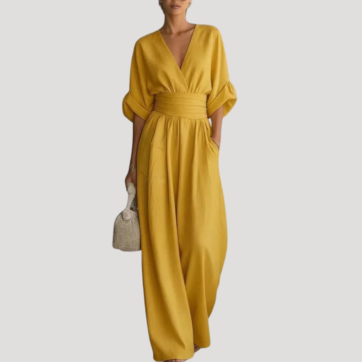 Felicity | Women's Wide Leg V-Neck Jumpsuit - Burgundy - Image 3
