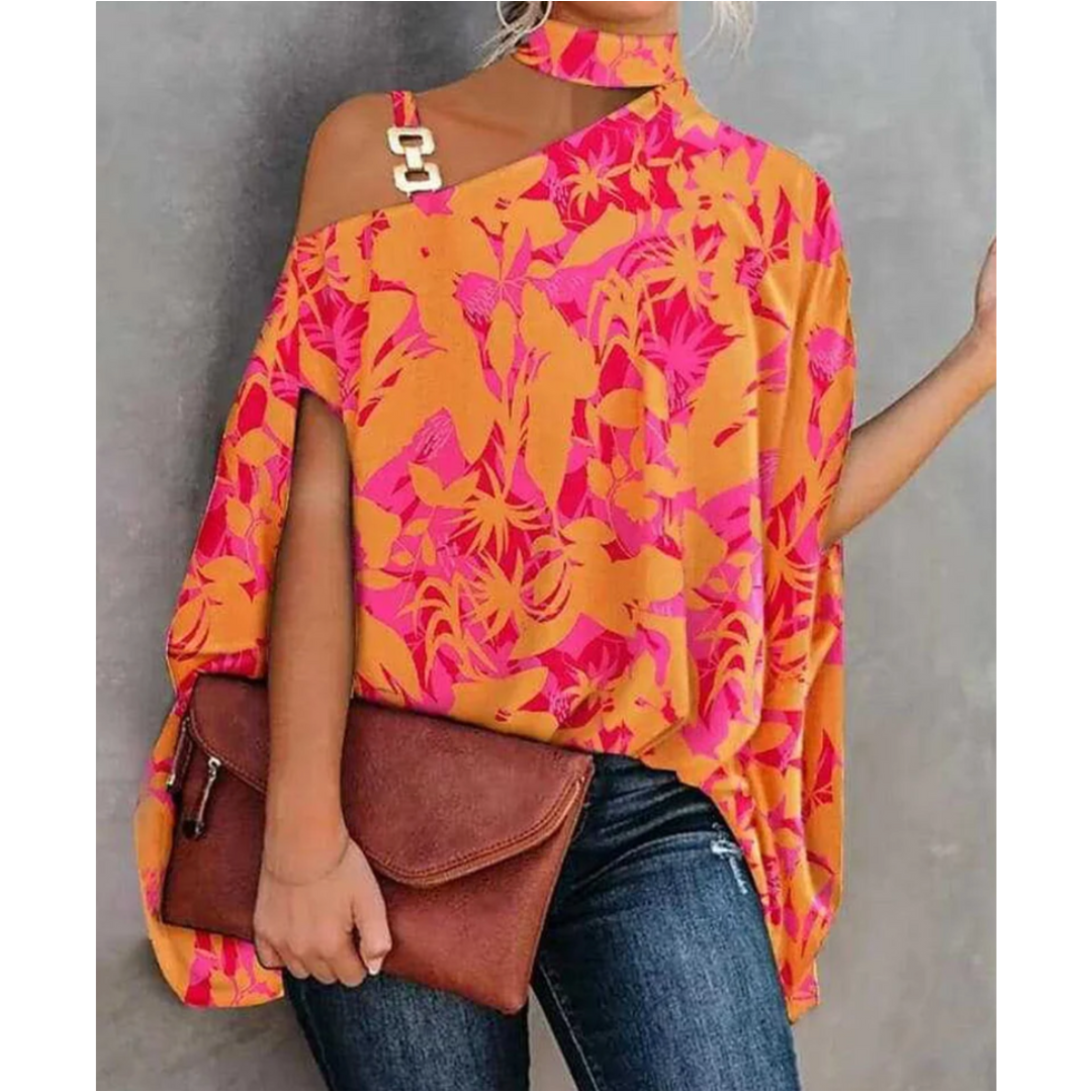 Francesca | Women's Off Shoulder Striped Tunic - Orange - Image 3