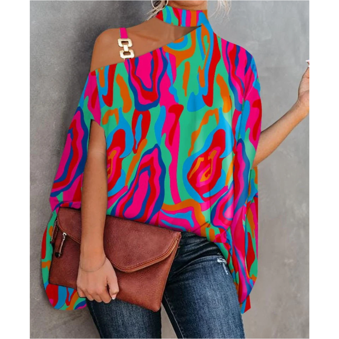 Francesca | Women's Off Shoulder Striped Tunic - Orange - Image 4