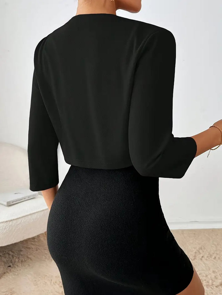 Francesca | Women's Open Front Cropped Blazer Jacket - White - Image 10