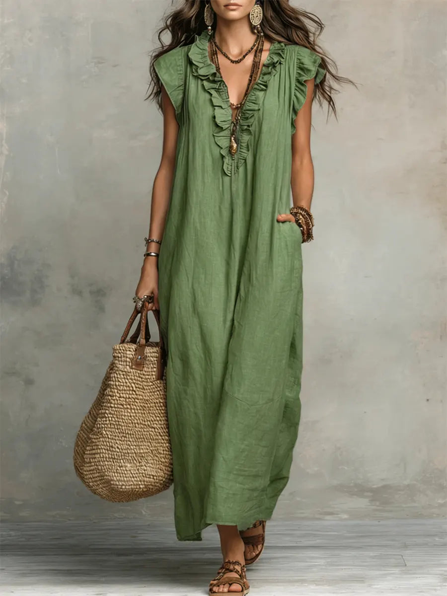 Francine | Women's Ruffle Sleeveless Maxi Dress - Green - Image 1