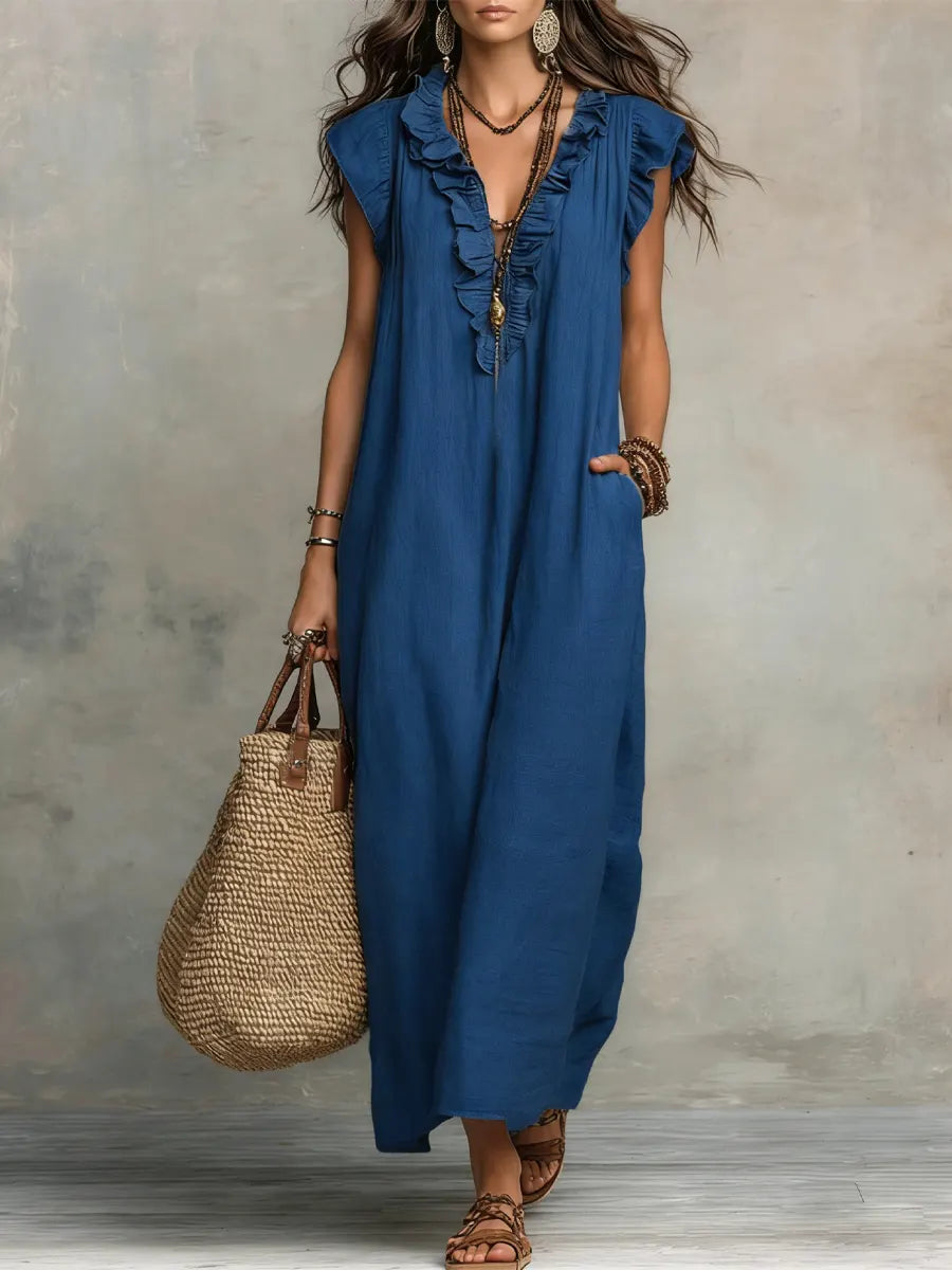 Francine | Women's Ruffle Sleeveless Maxi Dress - Green - Image 2