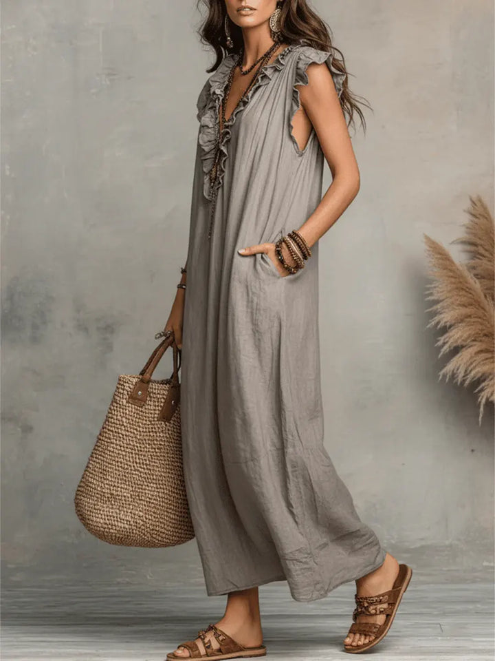 Francine | Women's Ruffle Sleeveless Maxi Dress - Green - Image 7