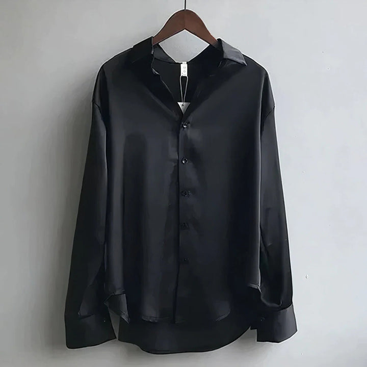Sage | Women's Satin Button-Down Blouse Long Sleeve Collar Shirt