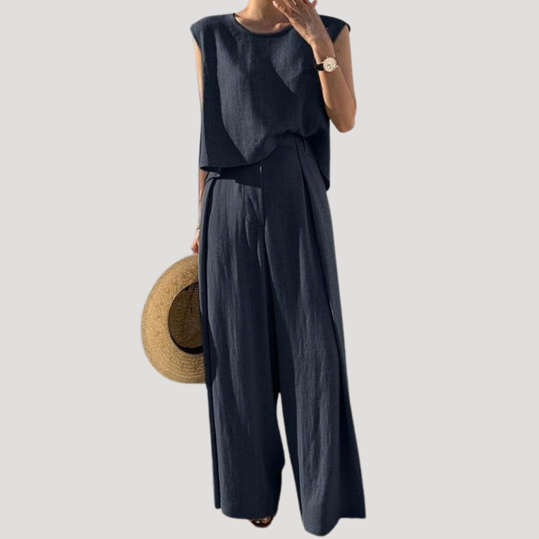 Imara | Women's Sleeveless Top Wide Leg Pants Set - Navy - Image 1