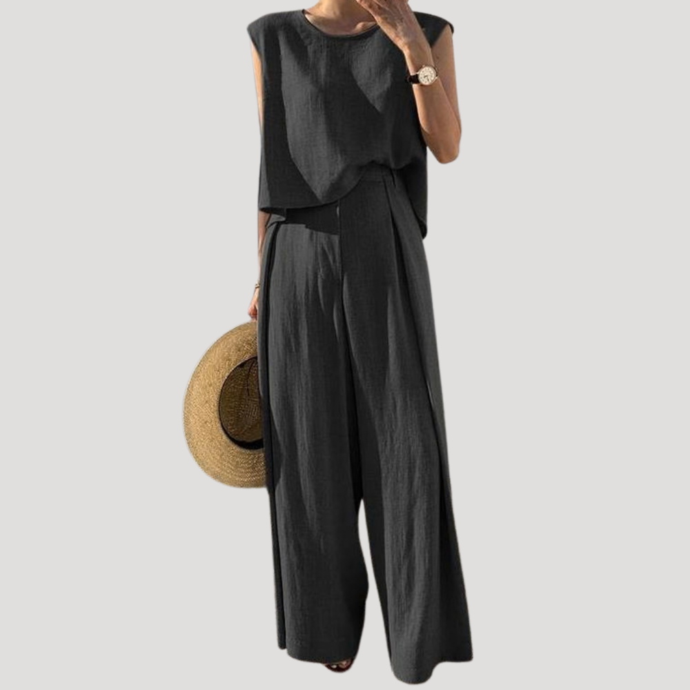 Imara | Women's Sleeveless Top Wide Leg Pants Set - Navy - Image 2