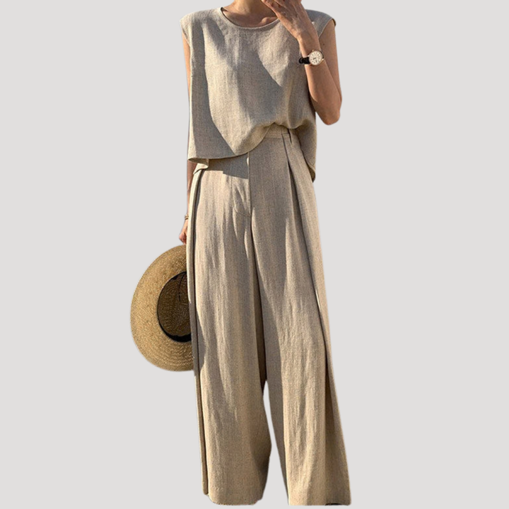Imara | Women's Sleeveless Top Wide Leg Pants Set - Navy - Image 3