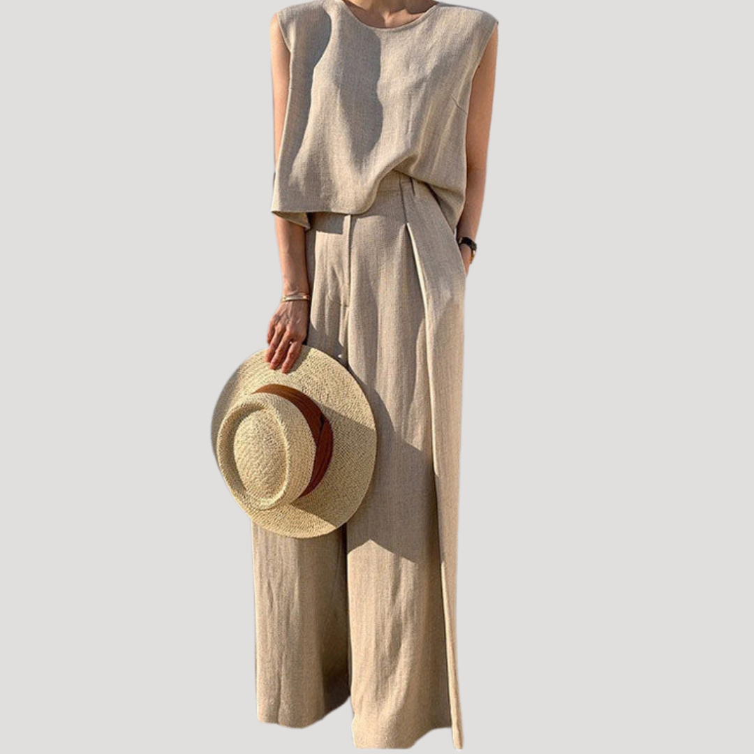 Imara | Women's Sleeveless Top Wide Leg Pants Set - Navy - Image 4