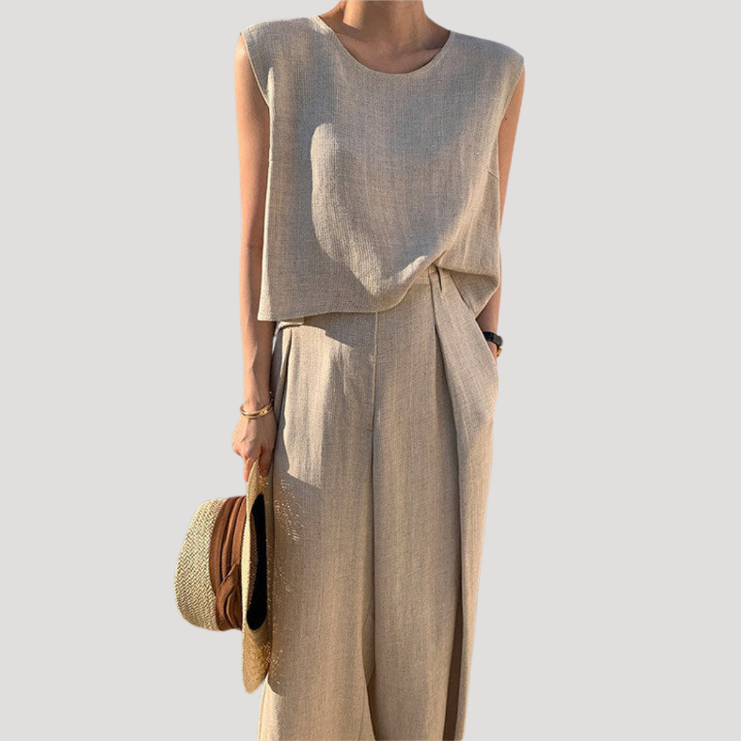 Imara | Women's Sleeveless Top Wide Leg Pants Set - Navy - Image 5