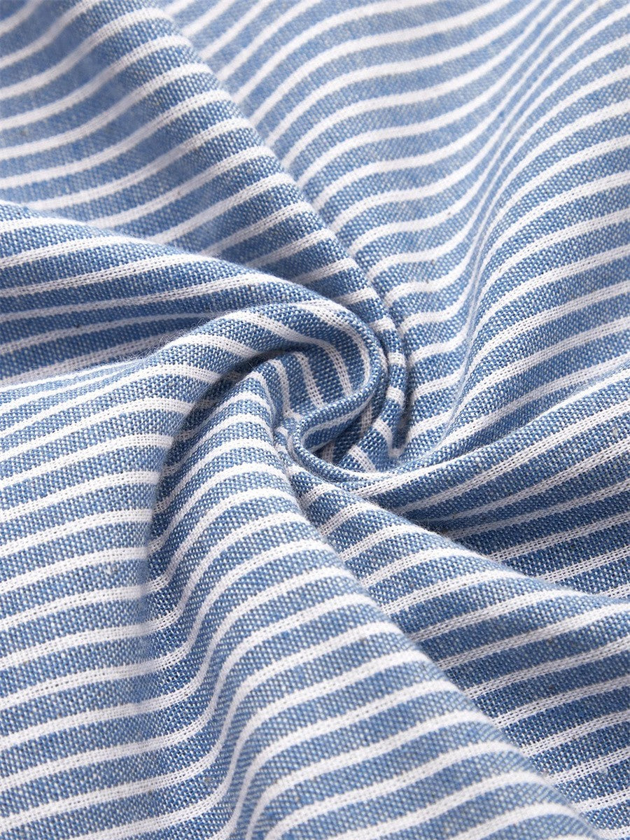 Iris | Women's Striped Short Sleeve Midi Dress with Buttons - Striped - Image 5