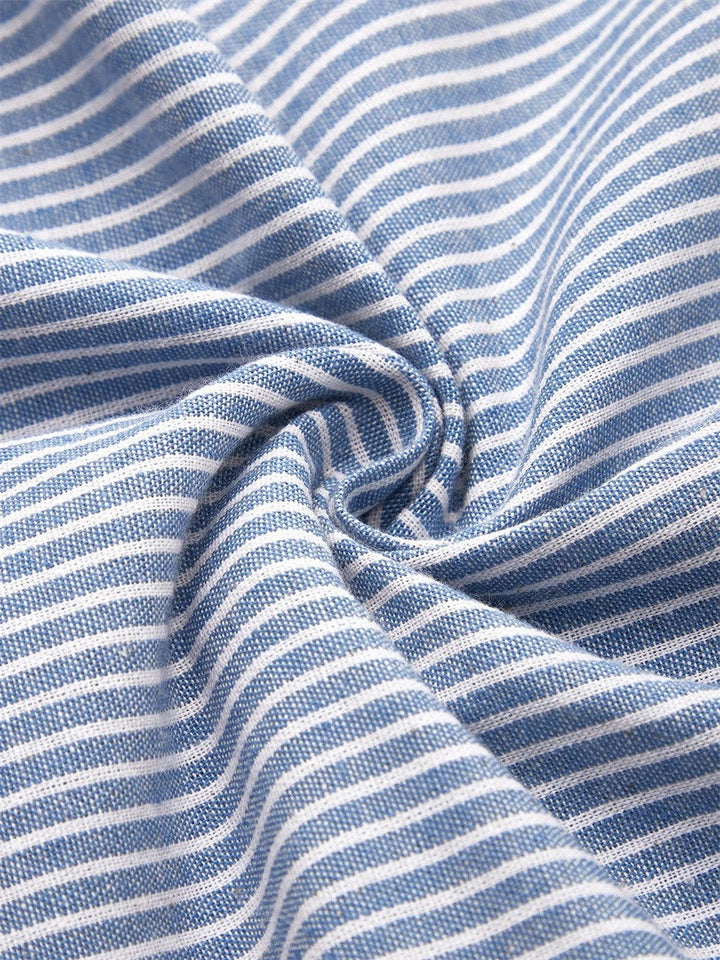 Iris | Women's Striped Short Sleeve Midi Dress with Buttons - Striped - Image 5