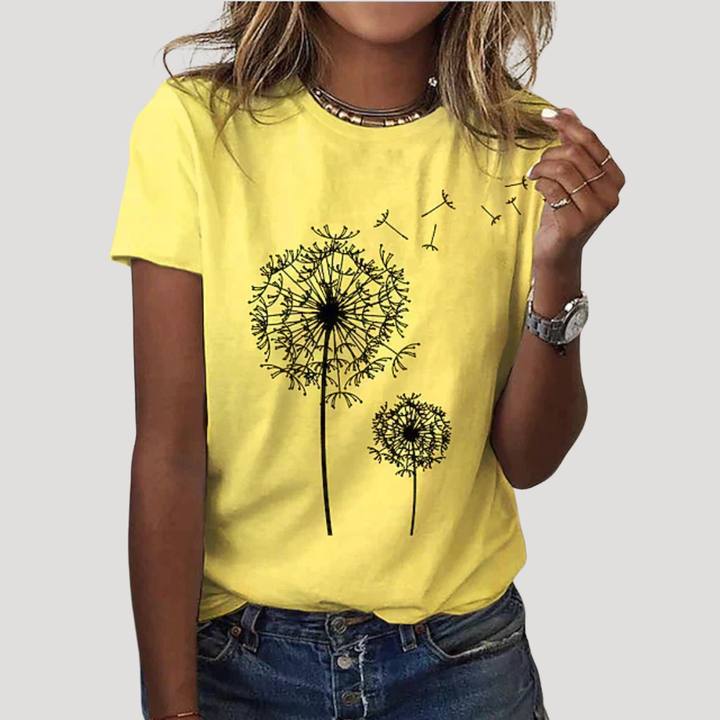 Isadora | Women's Dandelion Graphic Short Sleeve Tee - Black - Image 3