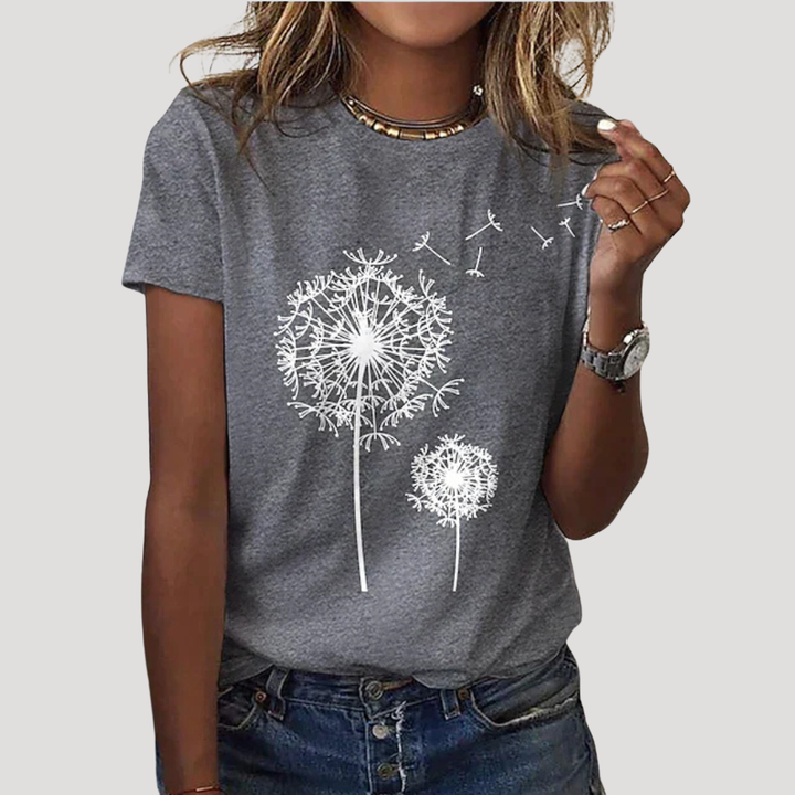 Isadora | Women's Dandelion Graphic Short Sleeve Tee - Black - Image 6
