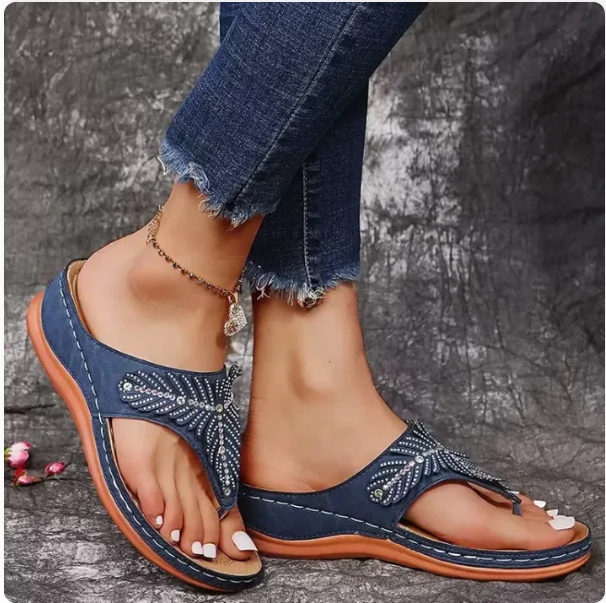 Isadora | Women's Embellished Flip Flop Sandals - Beige - Image 8