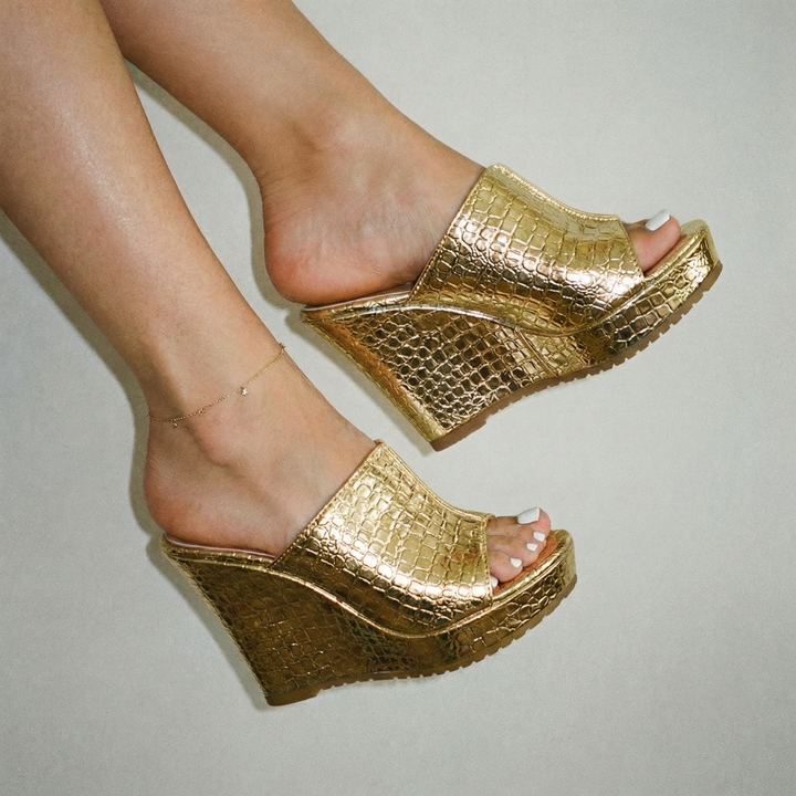 Isadora | Women's Gold Platform Wedge Sandals - Gold - Image 5