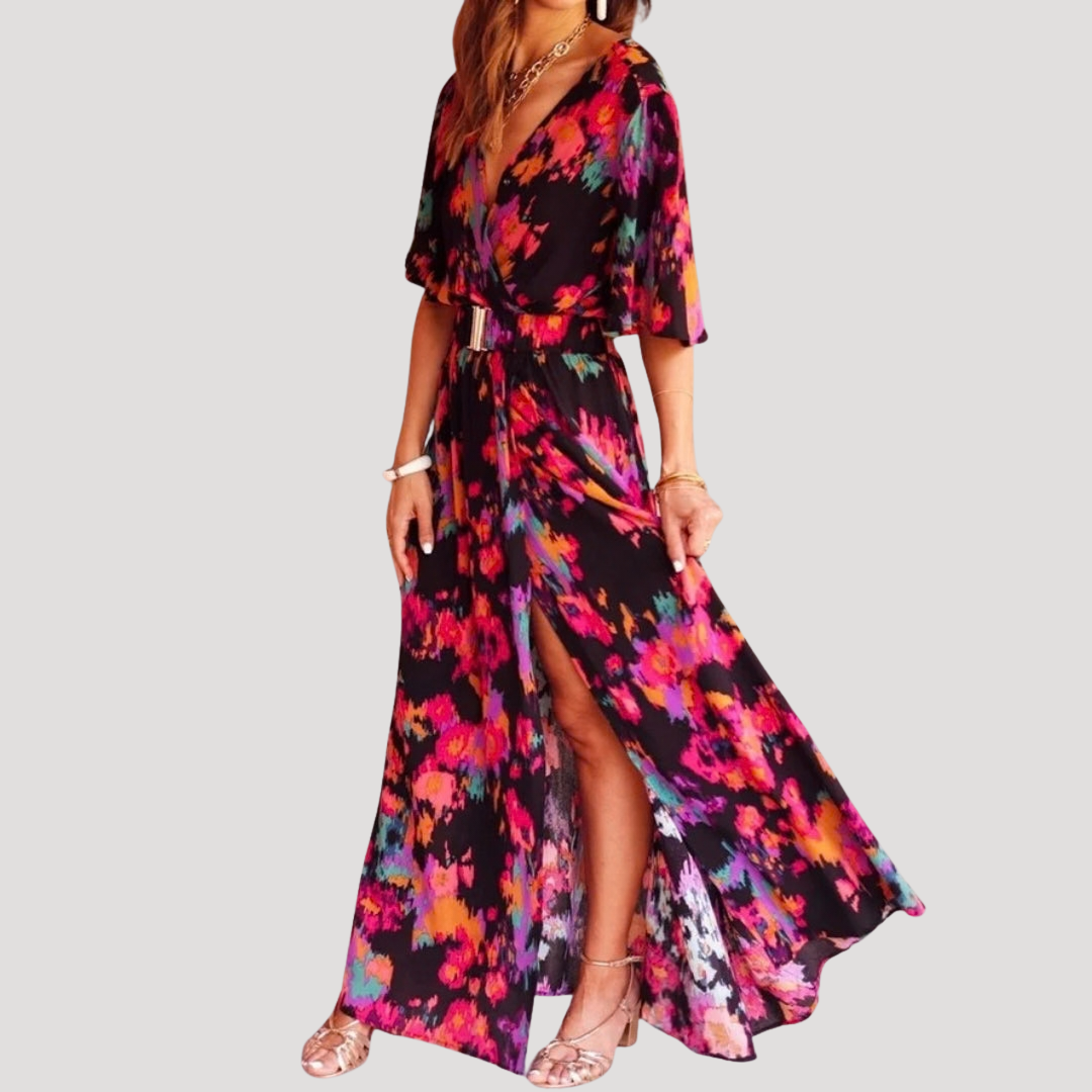 Isolde | Women's Printed Wrap Maxi Dress - Green - Image 4