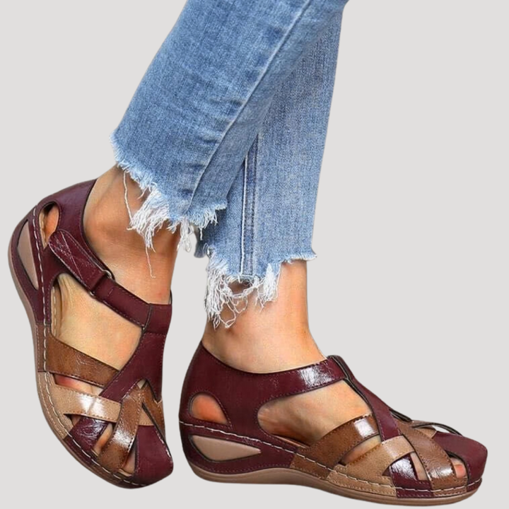 Juniper | Women's Closed Toe Woven Strap Sandals - Burgundy - Image 1