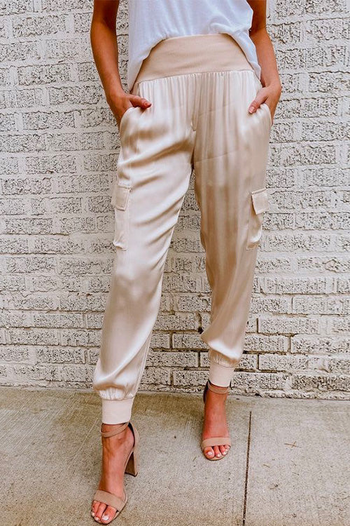Kaia | Women's High Waist Cargo Jogger Pants - Champagne - Image 1
