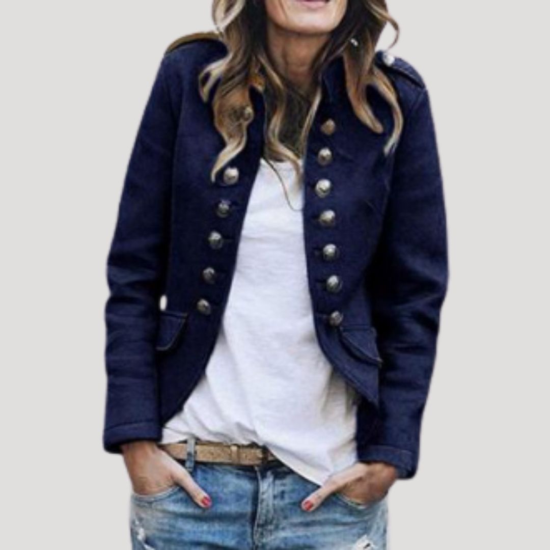 Kesia | Women's Double Breasted Military Cropped Jacket - Olive Green - Image 5