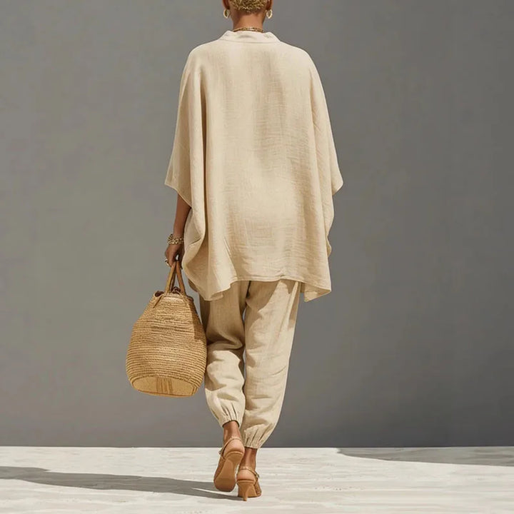 Lavinia | Women's Batwing Wide Leg Matching Set - Beige - Image 2