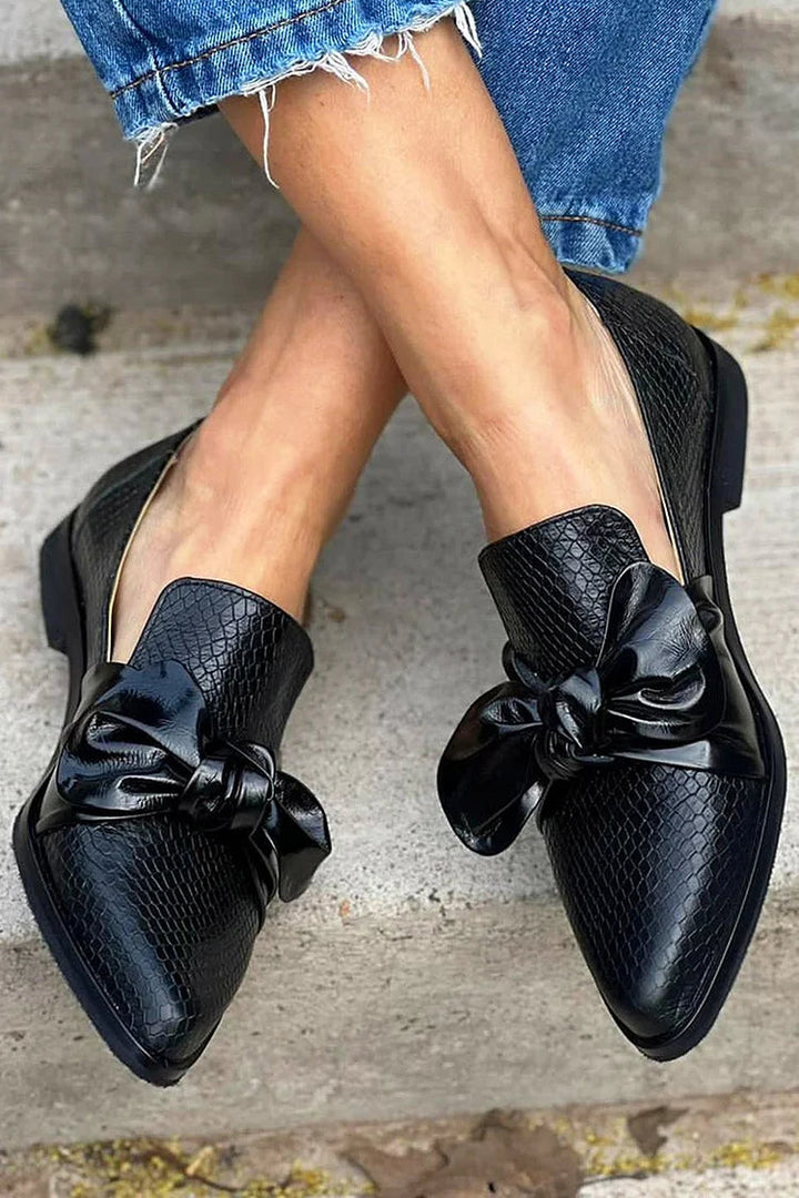 Leonie | Women's Black Bow Slip-On Loafers - Black - Image 1