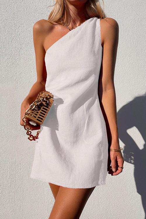 Lianna | Women's One Shoulder Sleeveless Mini Dress - Red - Image 3