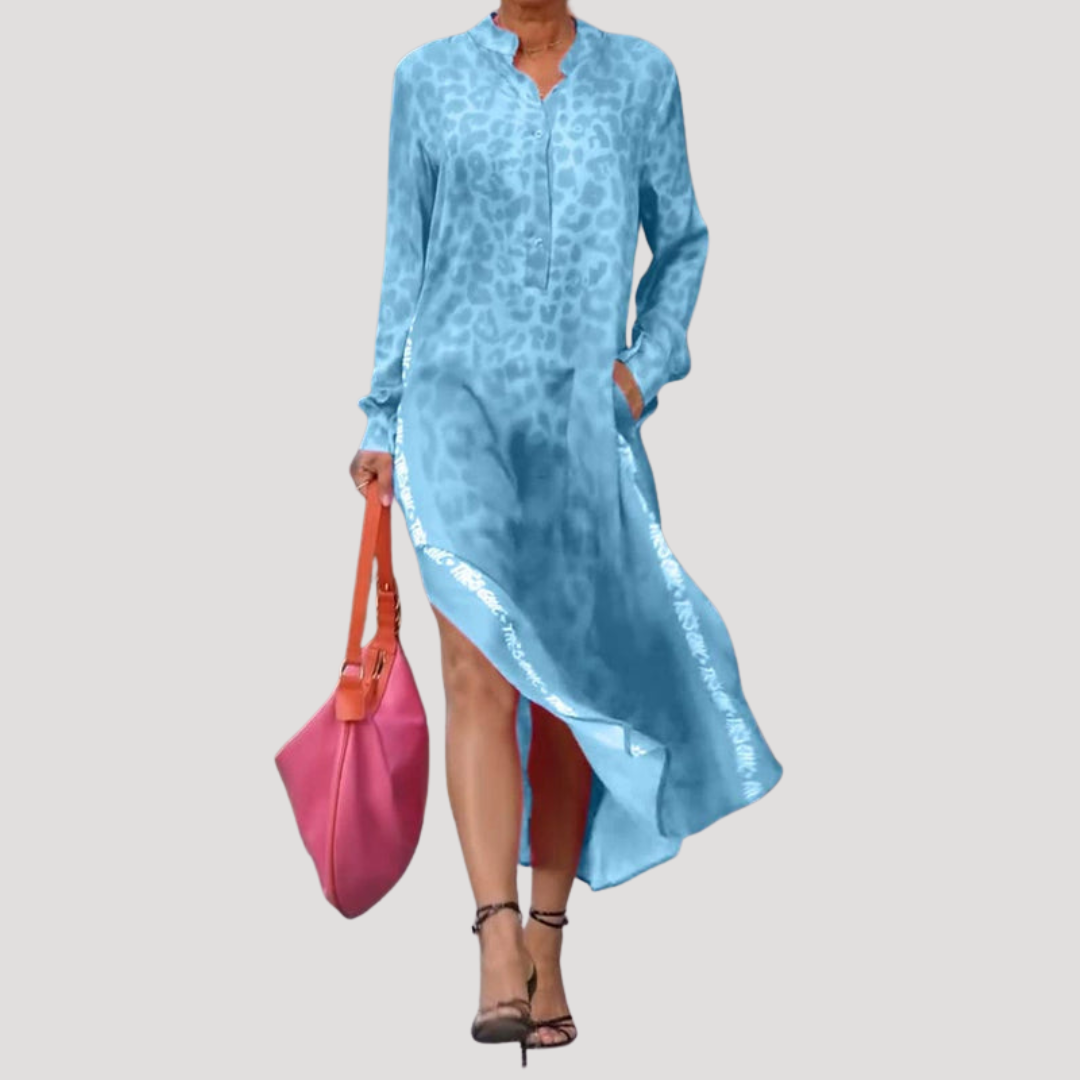 Lucienne | Women's Leopard Print Long Sleeve Midi Dress - Pink - Image 6