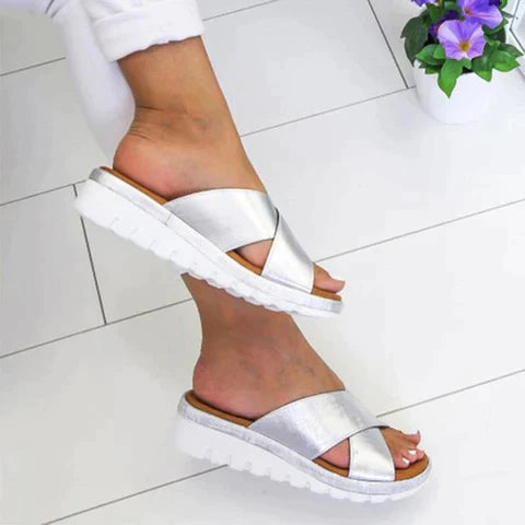 Lydia | Women's Cross Strap Slide Sandals - White - Image 1