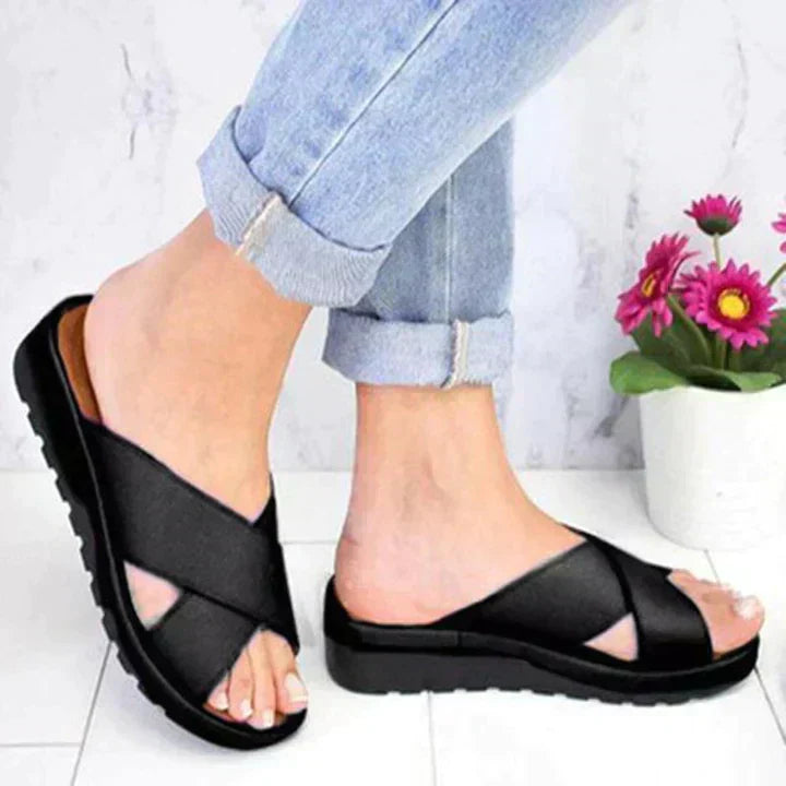 Lydia | Women's Cross Strap Slide Sandals - White - Image 5