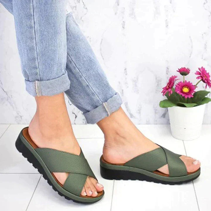 Lydia | Women's Cross Strap Slide Sandals - White - Image 6