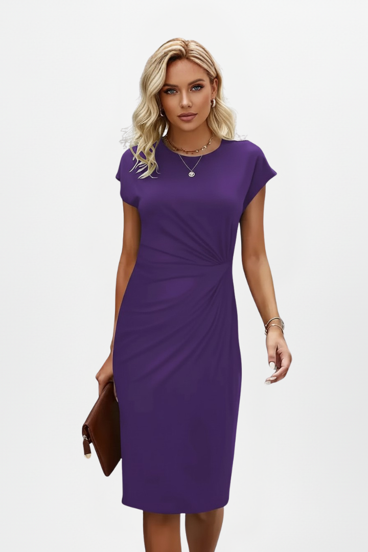 Lysandra | Women's Round Neck Ruched Waist Dress - Black - Image 10