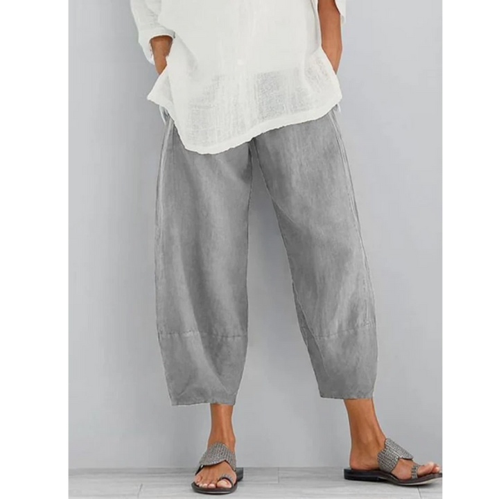Maevis | Women's Elastic Waist Cropped Harem Pants - Khaki - Image 2