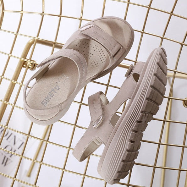 Maevis | Women's Open Toe Adjustable Strap Platform Sandal - Beige - Image 3
