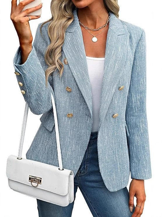 Margolaine | Women's Double Breasted Tailored Blazer - Light Blue - Image 9