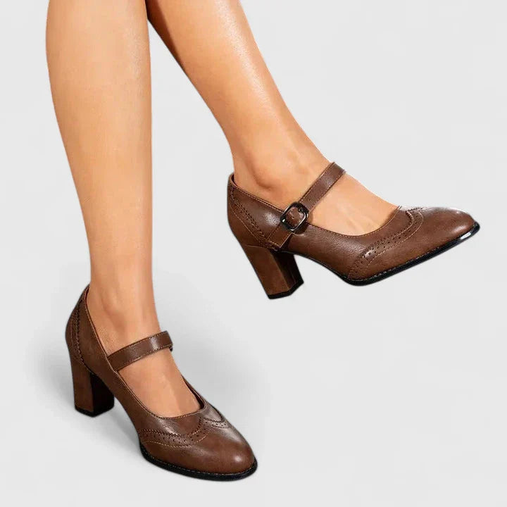 Meredith | Women's Mary Jane Block Heel Shoes - Brown - Image 1