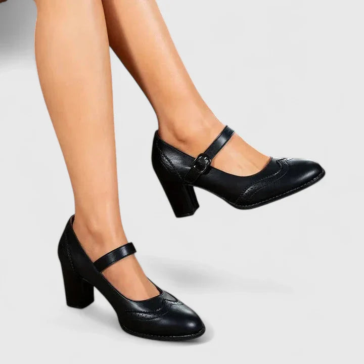 Meredith | Women's Mary Jane Block Heel Shoes - Brown - Image 3