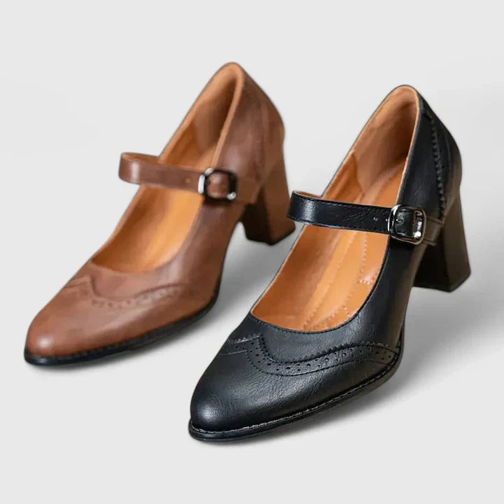 Meredith | Women's Mary Jane Block Heel Shoes - Brown - Image 7