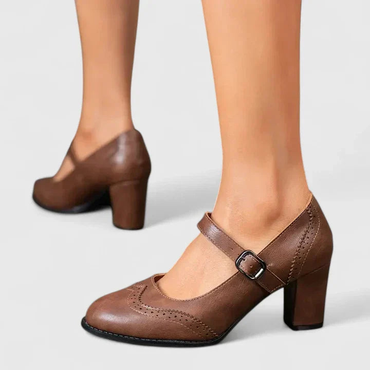 Meredith | Women's Mary Jane Block Heel Shoes - Brown - Image 8