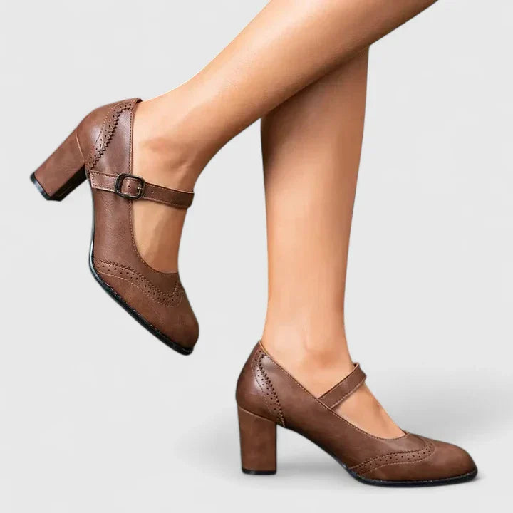 Meredith | Women's Mary Jane Block Heel Shoes - Brown - Image 9