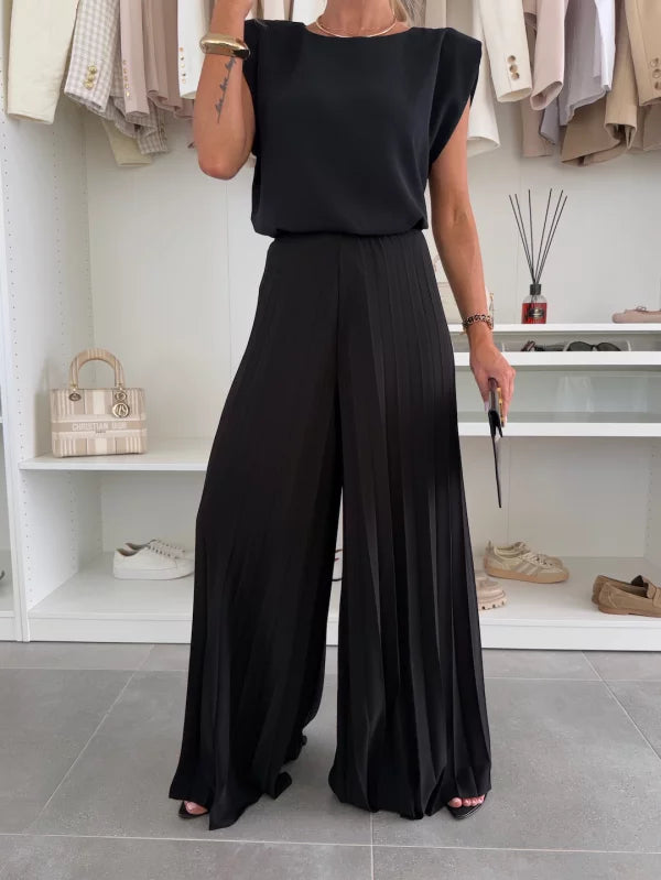 Mirabelle | Women's Sleeveless Top Wide Leg Pants Set - White - Image 6