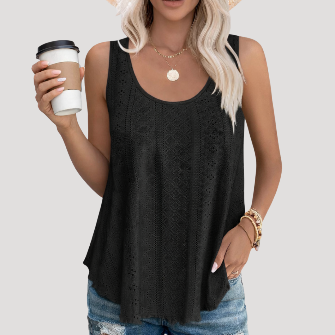 Miriam | Women's Eyelet Sleeveless Tank Top - White - Image 2