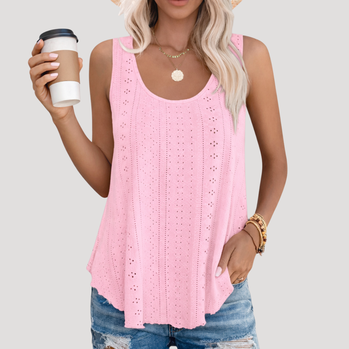 Miriam | Women's Eyelet Sleeveless Tank Top - White - Image 7