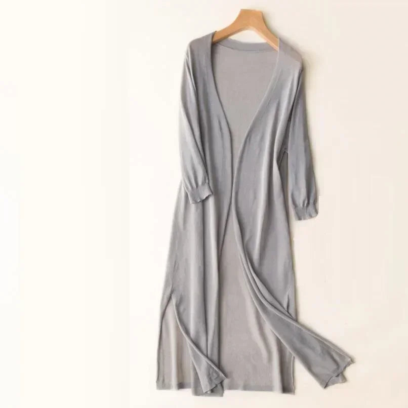 Miriam | Women's Open Front Long Sleeve Cardigan - Light Grey - Image 10