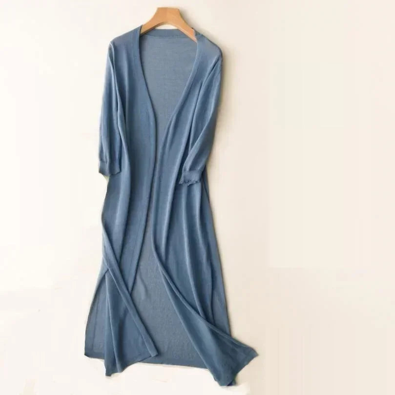 Miriam | Women's Open Front Long Sleeve Cardigan - Light Grey - Image 11