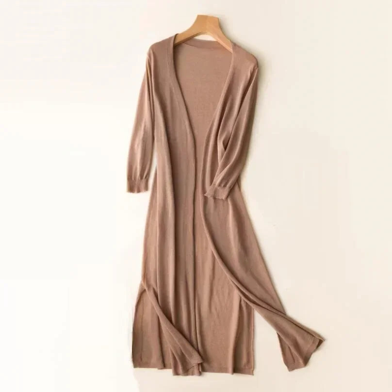 Miriam | Women's Open Front Long Sleeve Cardigan - Light Grey - Image 12