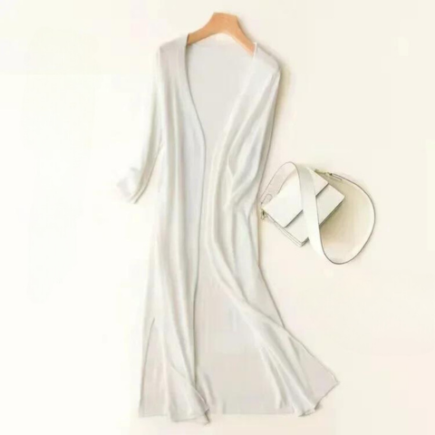 Miriam | Women's Open Front Long Sleeve Cardigan - Light Grey - Image 13
