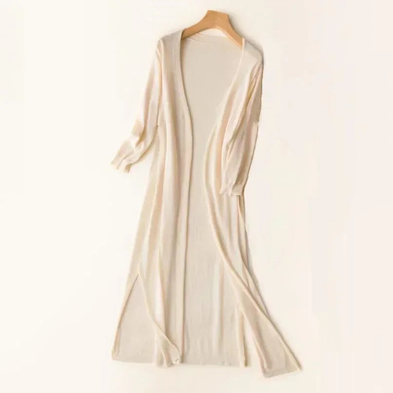 Miriam | Women's Open Front Long Sleeve Cardigan - Light Grey - Image 3