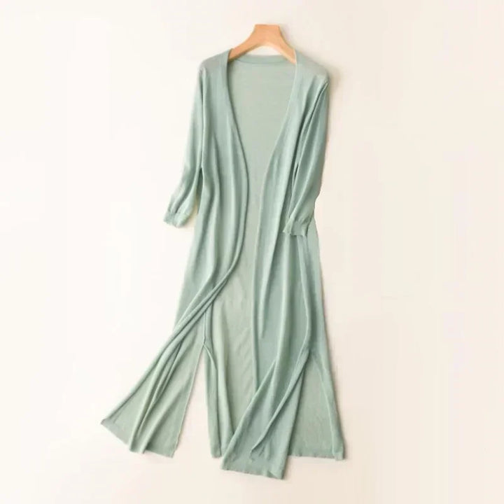 Miriam | Women's Open Front Long Sleeve Cardigan - Light Grey - Image 5