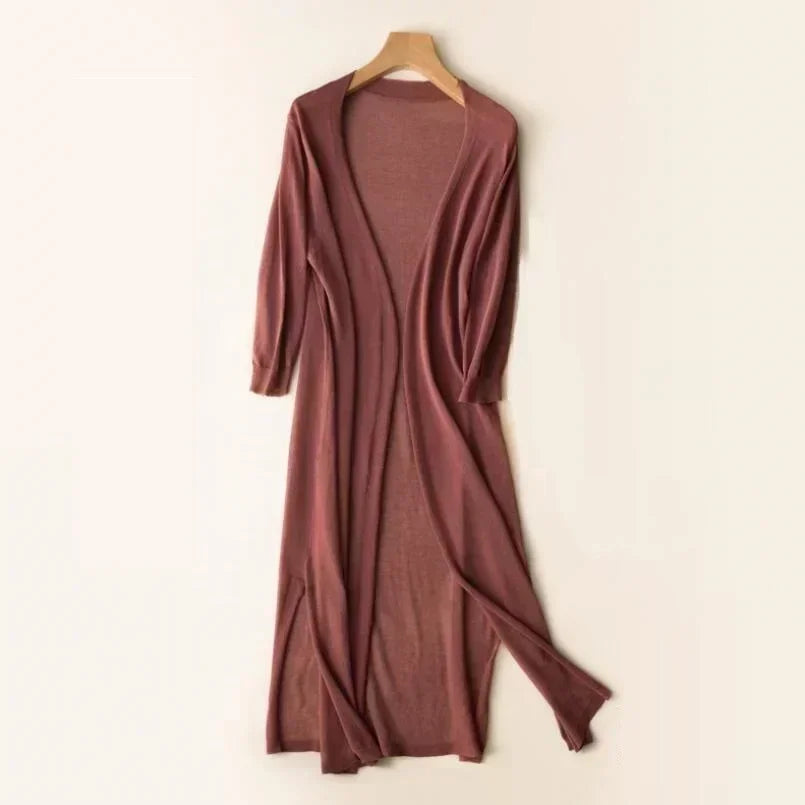 Miriam | Women's Open Front Long Sleeve Cardigan - Light Grey - Image 6