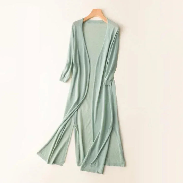 Miriam | Women's Open Front Long Sleeve Cardigan - Light Grey - Image 7